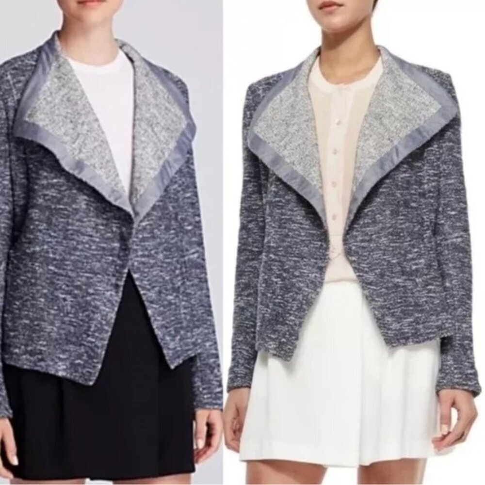Vince. Drape Neck Tweed Jacket Open Front Long Sleeve Cotton Blend Size S/P‎